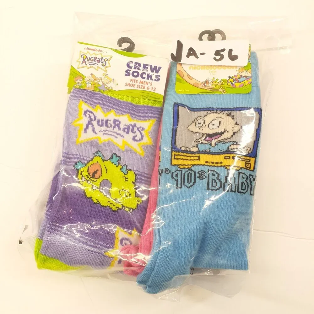 Nickelodeon Rugrats Chuckie Tommy 4 Pair Crew Socks Mens Sz 6-12 Multicolor 90s